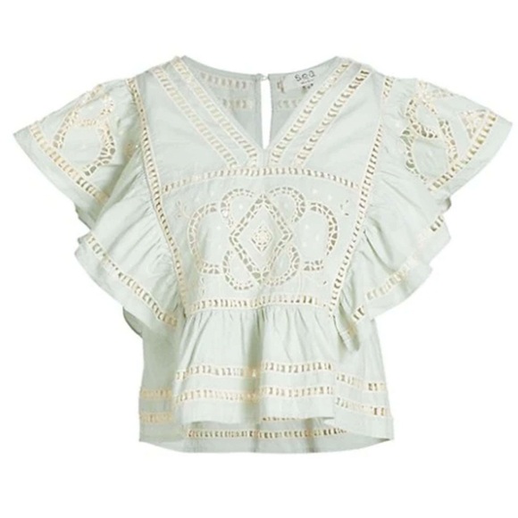 NWT Sea New York Blaire Eyelet Blouse Top Cream White M